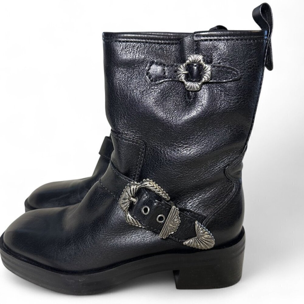 Larroude Women's Hardy Buckle Black Moto Boot EU 37.5 NEW IN BOX - Picture 11 of 16